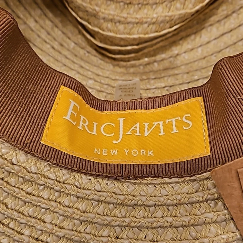💕ERIC JAVITS💕 Fringe PInch Packable Fedora Squishee Straw Hat ~ Flax Mix NWT - Picture 14 of 16